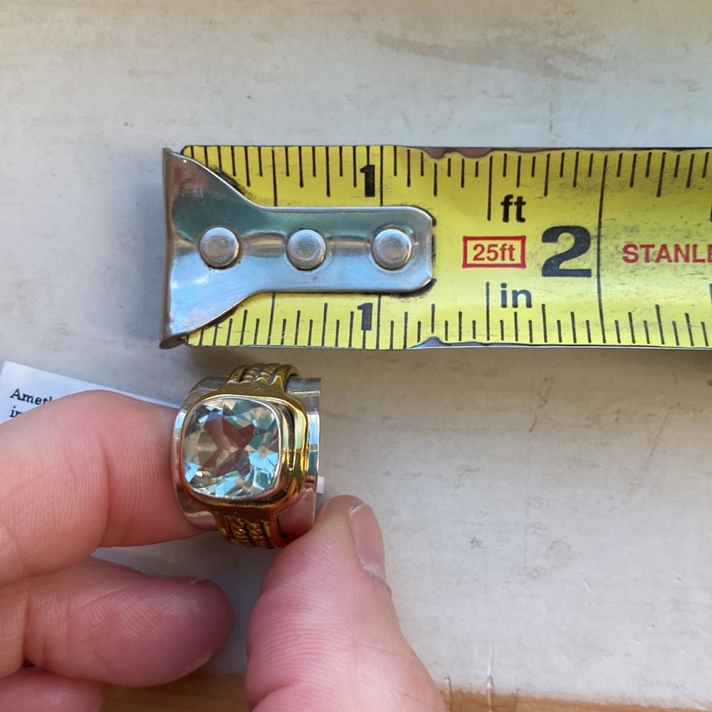 Green amethyst sterling silver and brass ring - Picture 14 of 14